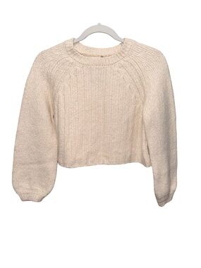 Zara Cream Cropped Cable Raglan Sweater